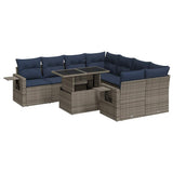 9 Piece Garden Sofa Set with Cushions Grey Poly Rattan Acacia 3326452