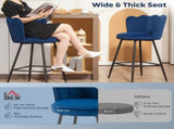 Set of Two Velvet-Feel Lotus Bar Stools - Dark Blue T3398P423883