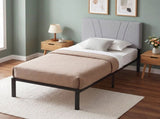 3FT Single Bed Frame with Upholstered Headboard and Underbed Storage, Black and Light Grey T3398P548762