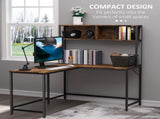 L Shaped Desk with Book Shelf, Industrial Corner Computer Desk, Writing Table with Steel Frame for T3398P329540