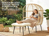 Garden Egg Chair with Footstool, Rattan Indoor Outdoor Lounge Chair and Ottoman Set with Thick T3398P552567