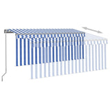 ZNTS Manual Retractable Awning with Blind 3.5x2.5m Blue&White 3069396