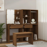 Dressing Table Set with LED Brown Oak Engineered Wood 3114106