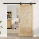 Sliding Door Natural and Black 93 x 202 cm Solid Pine Wood 3333542