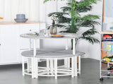 Modern Round Dining Table Set with 4 Upholstered Stools for Dining Room, Kitchen, Grey T3398P378039