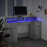 Desk with LED Lights Grey Sonoma 140x55x91 cm Engineered Wood 3309425