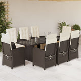 9 Piece Garden Dining Set with Cushions Brown Poly Rattan 3212491