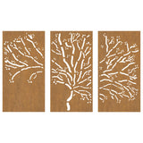 Garden Wall Decorations 3 pcs 105x55 cm Corten Steel Tree Design 824511