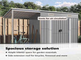 Garden Shed with Extended Roof Light Grey 277x107x181 cm Steel 364525