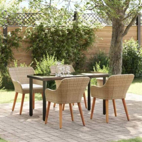 Garden Dining Set with Cushion 5 pcs Beige Poly Rattan 3261700