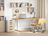 Desk White and Light Brown 140 x 60 cm Solid Oak Wood 3426548