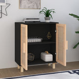 Sideboard Black Engineered wood, Solid pine wood, Natural rattan 345631