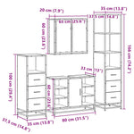 ZNTS 4 Piece Bathroom Furniture Set Smoked Oak Engineered Wood 3301272