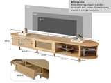 TV Stand with 1 Rattan Drawer and 2 Sliding Doors,Oval TV Cabinet Storage Sideboard with Rounded N605P339346E