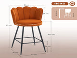 Set of Two Velvet-Feel Lotus Bar Stools - Orange T3398P423884
