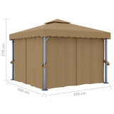 Gazebo with Curtain 3x3 m Taupe Aluminium 3068557