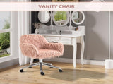 Faux Fur Desk Chair, Rolling Swivel Makeup Chair with Adjustable Height, Armrets for Home Office, T3398P551669