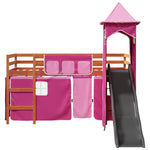 Kids' Loft Bed with Tower Pink 80x200 cm Solid Wood Pine 3309127