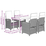 5 Piece Garden Dining Set with Cushions Grey Poly Rattan 3212443