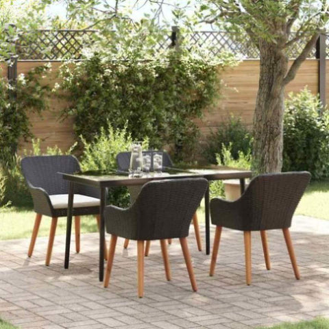 Garden Dining Set with Cushion 5 pcs Black Poly Rattan 3261665