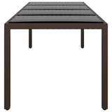 Garden Table with Glass Top Brown Poly Rattan 310595