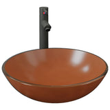 Bathroom Sink with Tap and Push Drain Brown Tempered Glass 3098457
