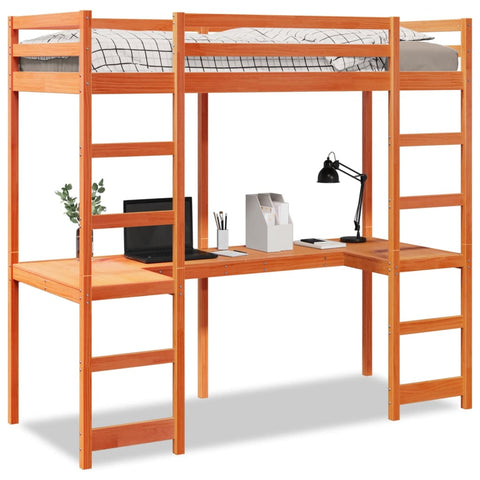 ZNTS Loft Bed Frame without Mattress Wax Brown 90x200 cm Solid Wood Pine 3308567
