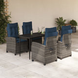 5 Piece Garden Dining Set with Cushions Grey Poly Rattan 3212865