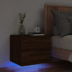 ZNTS Wall-mounted Bedside Cabinet with LED Lights Brown Oak 836824