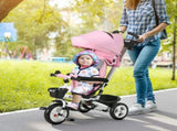 Metal Frame 6 in 1 Baby Push Tricycle with Parent Handle for 1-5 Years Old, Pink T3398P378960