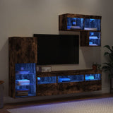 6 Piece TV Wall Units with LED Smoked Oak Engineered Wood 3216736