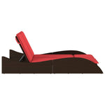 Sun Lounger with Cushions Brown 114x205x73 cm Poly Rattan 368294