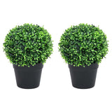 336519 Artificial Boxwood Plants 2 pcs with Pots Ball Shaped Green 32 cm