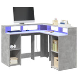 Desk with LED Lights Concrete Grey 130x130x91 cm Engineered Wood 3309450