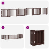 Dog Gate with Door Foldable 12 Panels Brown 600 cm Poplar Wood 3155716