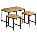 ZNTS Nesting Coffee Tables 3 pcs Solid Rough Mango Wood and Iron 372731