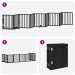 Dog Gate with Door Foldable 9 Panels Black 450 cm Poplar Wood 3155541