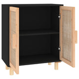Sideboard Black Engineered wood, Solid pine wood, Natural rattan 345631