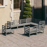 9 Piece Garden Lounge Set Grey Solid Pinewood 3075806