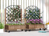 Raised Garden Bed with Metal Trellis, Pack of 2 Wooden Elevated Planter Box with Wheels and Drainage T3398P317809