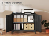 Lockable Metal Filing Cabinet, 2-Tier Storage Cupboard with Double Doors, Modern Office Organiser, T3398P554124
