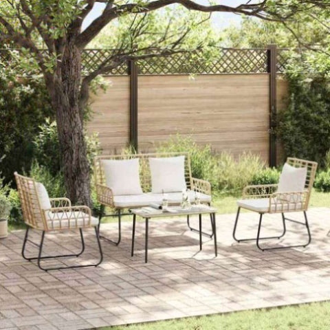Garden Dining Set 3 pcs Brown and Cream Poly rattan, steel 42010355
