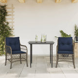 3 Piece Bistro Set with Cushions Grey Poly Rattan 3212180