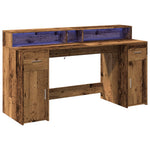 Desk with LED Lights Old Wood 160x55x91 cm Engineered Wood 3309436