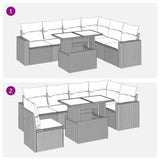 7 Piece Garden Sofa Set with Cushions Black Poly Rattan Acacia 3326332