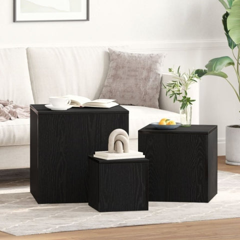 ZNTS 3 Piece Stackable Side Table Set Black Oak Engineered Wood 862676