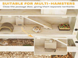 Wooden Hamster Cage with Hut, Wheel, Ramps, Removable Viewing Panels, 100 x 50 x 84 cm, Natural Wood T3398P553398