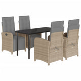 5 Piece Garden Dining Set with Cushions Beige Poly Rattan 3212593