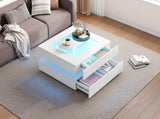 Highgloss Coffee Table with 3 drawers, LED lights, Square Centre Table with glass tabletop, Sofa N605P374075W