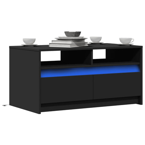 ZNTS Coffee Table with LED Lights Black Engineered Wood 851992